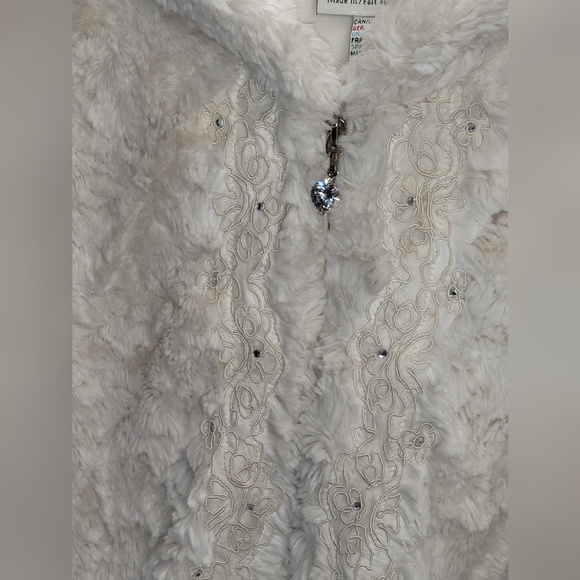 Joseph Ribkoff - lvory Faux Fur Zip-Up Hooded Jacket w/ Front Embellishments - Picture 6 of 11